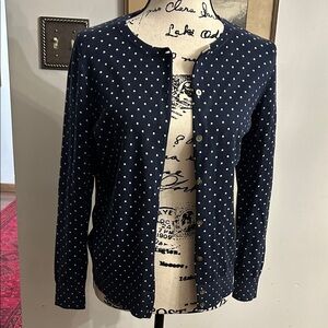 L.L. Bean Navy and White Polka Dot Sweater, Small Classic 100% Supima Cotton